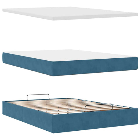 vidaXL Ottoman Bed with Mattresses Dark Blue 140x200cm Velvet