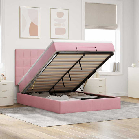 vidaXL Ottoman Bed with Mattresses Pink 140x200cm Velvet