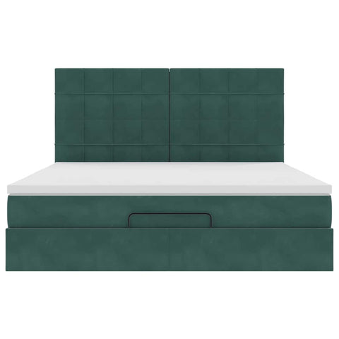 vidaXL Ottoman Bed with Mattresses Dark Green 160x200cm Velvet