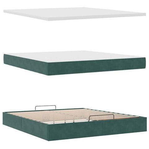 vidaXL Ottoman Bed with Mattresses Dark Green 160x200cm Velvet