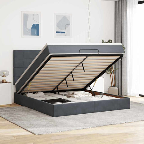 vidaXL Ottoman Bed with Mattresses Dark Grey 180x200cm Velvet