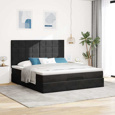 vidaXL Ottoman Bed with Mattresses Black 180x200cm Velvet