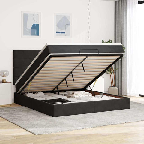 vidaXL Ottoman Bed with Mattresses Black 180x200cm Velvet