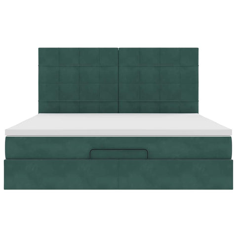 vidaXL Ottoman Bed with Mattresses Dark Green 180x200cm Velvet