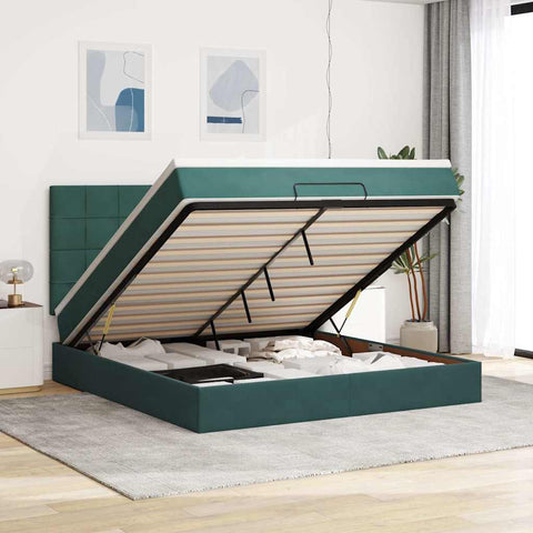 vidaXL Ottoman Bed with Mattresses Dark Green 180x200cm Velvet