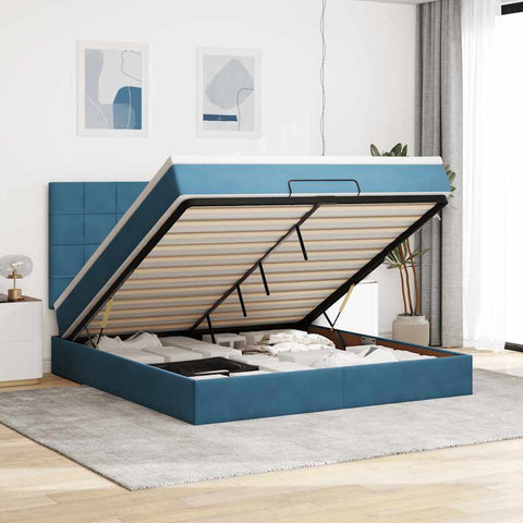 vidaXL Ottoman Bed with Mattresses Dark Blue 180x200cm Velvet