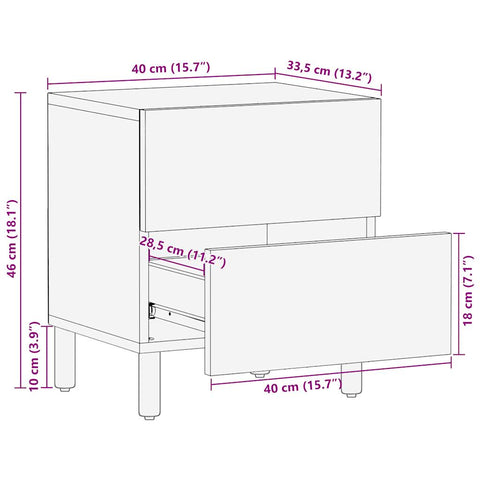 vidaXL Bed Cabinet Black 40x33.5x46 cm Solid Rough Wood Mango
