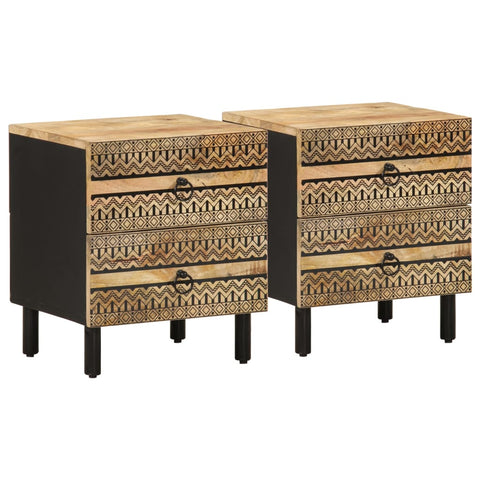 vidaXL Bed Cabinets 2 pcs Black 40x33.5x46 cm Solid Rough Wood Mango