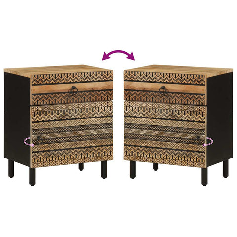 vidaXL Bed Cabinet Black 50x33x60 cm Solid Rough Wood Mango