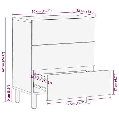 vidaXL Bed Cabinet Black 50x33x62 cm Solid Rough Wood Mango