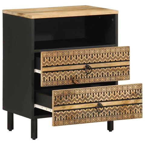 vidaXL Bed Cabinet Black 50x33x62 cm Solid Rough Wood Mango