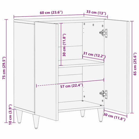 vidaXL Sideboard Brown 60 x 33.5 x 75 cm Solid Mango wood