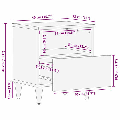 vidaXL Bedside Cabinet Honey brown 40 x 33 x 46 cm Solid mango wood