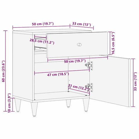vidaXL Bedside Cabinet Honey brown 50 x 33 x 60 cm Solid mango wood