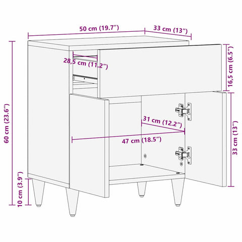 vidaXL Bedside Cabinet Honey brown 50 x 33 x 60 cm Solid mango wood