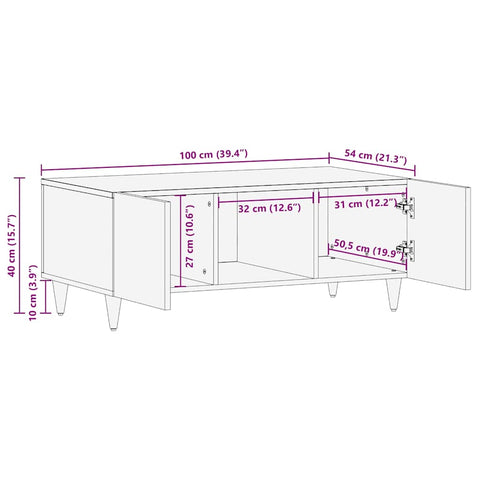 vidaXL Coffee Table Honey brown 100 x 54 x 40 cm Solid mango wood