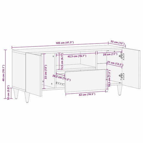 vidaXL TV Cabinet with Shelf Brown 105 x 33.5 x 46 cm Solid Mango wood