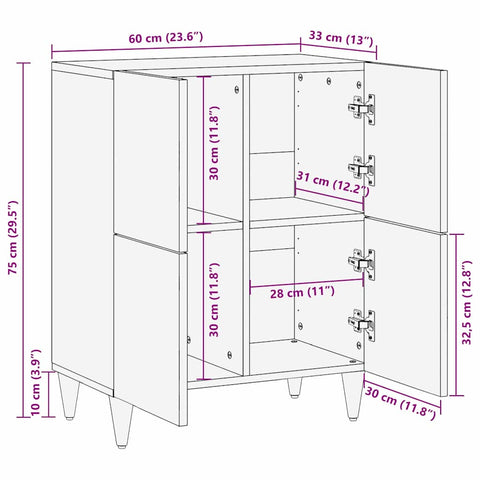 vidaXL Sideboard with Shelf Brown 60 x 33 x 75 cm Solid Mango wood