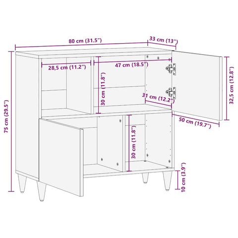 vidaXL Sideboard with Shelf Brown 80 x 33.5 x 75 cm Solid Mango wood
