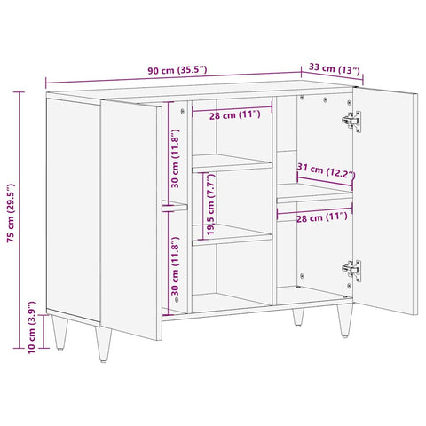 vidaXL Sideboard with Shelf Brown 90 x 33.5 x 75 cm Solid Mango wood