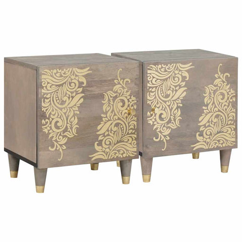 vidaXL Bedside Cabinet 2 pcs Grey 40 x 33 x 46 cm Solid mango wood