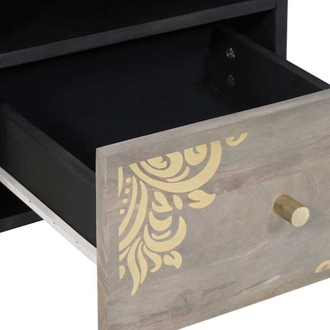 vidaXL TV Cabinet with Shelf Grey and Gold Solid Mango wood