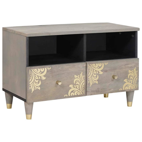 vidaXL TV Cabinet with Shelf Grey and Gold Solid Mango wood