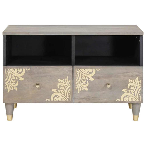vidaXL TV Cabinet with Shelf Grey and Gold Solid Mango wood