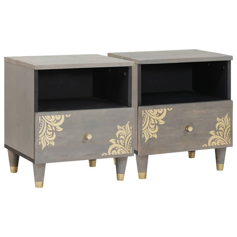 vidaXL Bedside Cabinet 2 pcs Grey 40 x 33 x 46 cm Solid mango wood