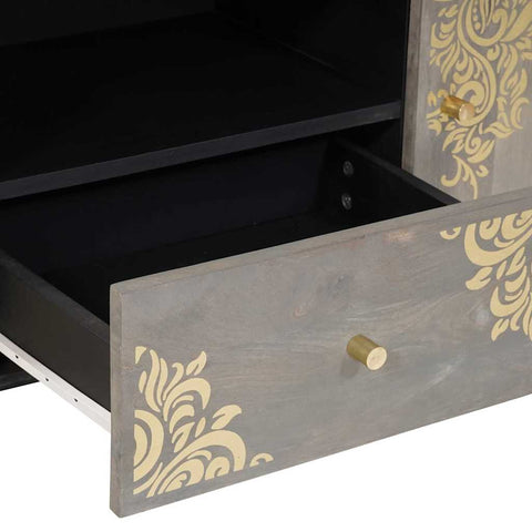 vidaXL TV Cabinet Grey and Gold 105 x 33.5 x 46 cm Solid Mango wood