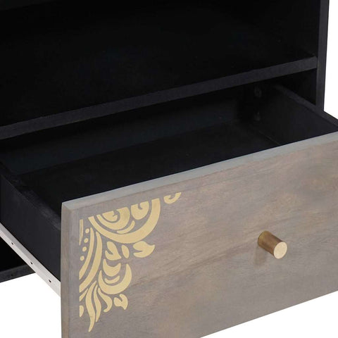 vidaXL TV Cabinet Grey and Gold 80 x 33.5 x 46 cm Solid Mango wood