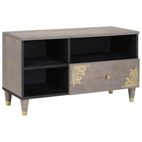vidaXL TV Cabinet Grey and Gold 80 x 33.5 x 46 cm Solid Mango wood