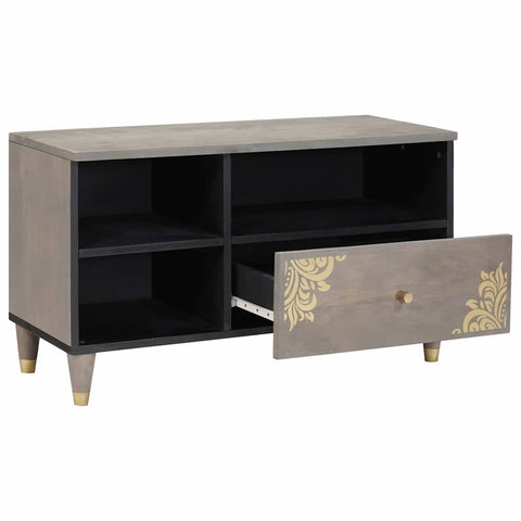 vidaXL TV Cabinet Grey and Gold 80 x 33.5 x 46 cm Solid Mango wood