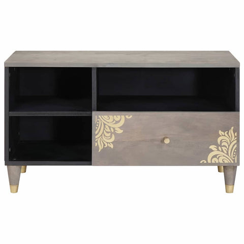 vidaXL TV Cabinet Grey and Gold 80 x 33.5 x 46 cm Solid Mango wood