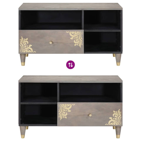 vidaXL TV Cabinet Grey and Gold 80 x 33.5 x 46 cm Solid Mango wood