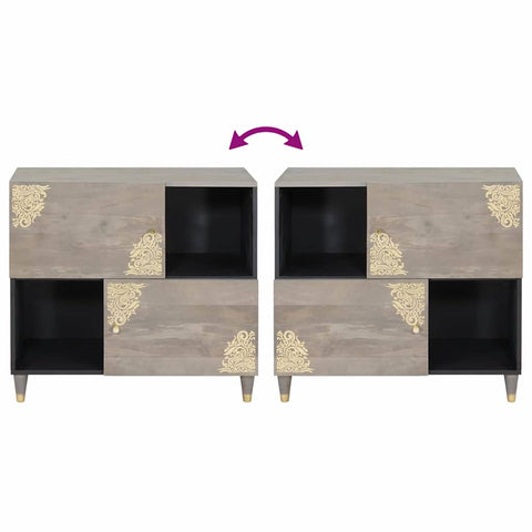 vidaXL Sideboard Grey and Gold 80 x 33.5 x 75 cm Solid Mango wood