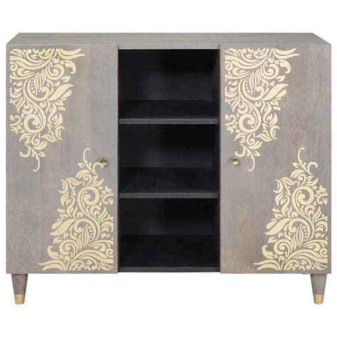 vidaXL Sideboard Grey and Gold 90 x 33.5 x 75 cm Solid Mango wood