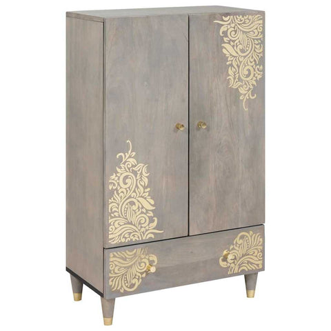 vidaXL Highboard Grey and Gold 60 x 33.5 x 100 cm Solid Mango wood