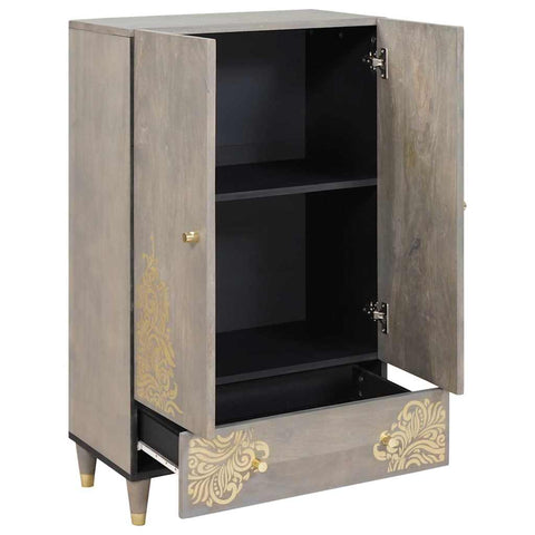 vidaXL Highboard Grey and Gold 60 x 33.5 x 100 cm Solid Mango wood