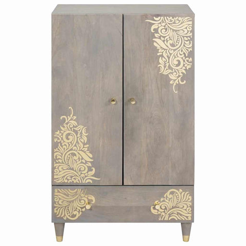 vidaXL Highboard Grey and Gold 60 x 33.5 x 100 cm Solid Mango wood