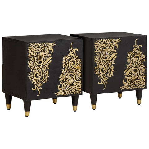 vidaXL Bedside Cabinet 2 pcs Black 40 x 33 x 46 cm Solid Mango Wood