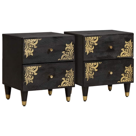 vidaXL Bedside Cabinet 2 pcs Black 40 x 33 x 46 cm Solid Mango Wood