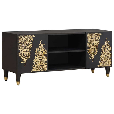 vidaXL TV Cabinet with Shelf Black 105 x 33 x 46 cm Solid Mango Wood