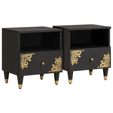 vidaXL Bedside Cabinet 2 pcs Black 40 x 33 x 46 cm Solid Mango Wood
