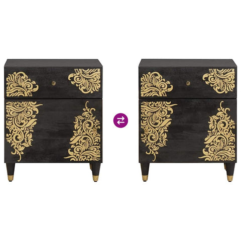vidaXL Bedside Cabinet Black 50 x 33 x 60 cm Solid Mango Wood