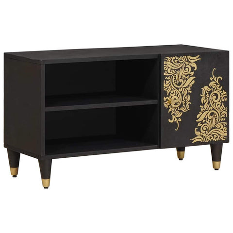 vidaXL TV Cabinet with Shelf Black 80 x 33 x 46 cm Solid Mango Wood