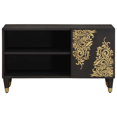 vidaXL TV Cabinet with Shelf Black 80 x 33 x 46 cm Solid Mango Wood