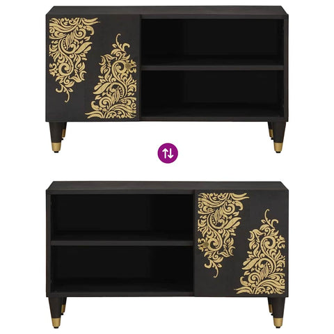 vidaXL TV Cabinet with Shelf Black 80 x 33 x 46 cm Solid Mango Wood