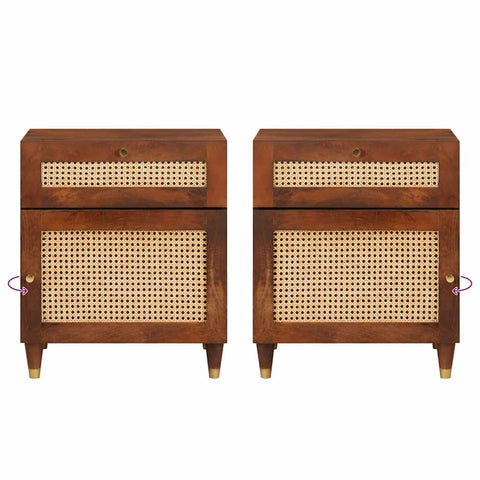 vidaXL Bedside Tables Brown 50 x 33 x 60 cm Cane and solid mango wood