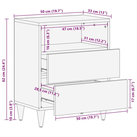 vidaXL Bedside Tables Brown 50 x 33 x 60 cm Cane and solid mango wood